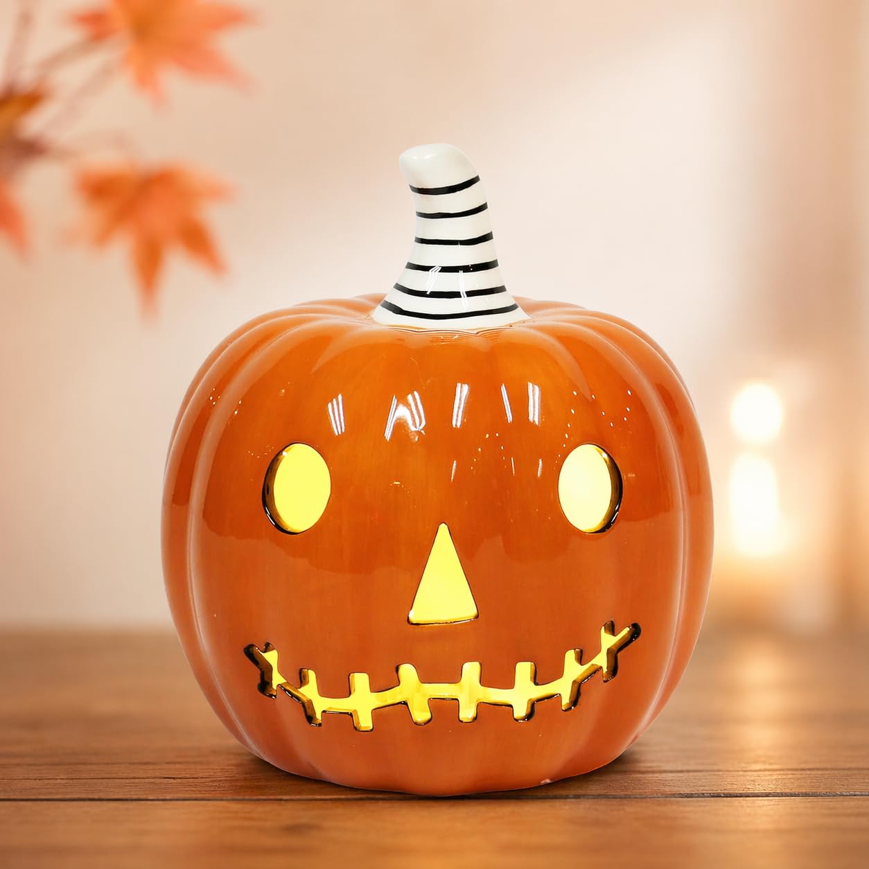 Midnight Manor Halloween LED Lighted Ceramic Jack O Lantern Battery Included (Orange)