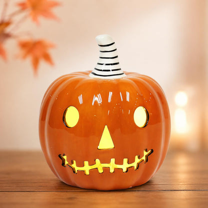 Midnight Manor Halloween LED Lighted Ceramic Jack O Lantern Battery Included (Orange)