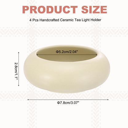 MECCANIXITY Pebble Tealight Candle Holders 4 Pcs Ceramic Candle Holders for Garden Desk Table Home Decor, Beige