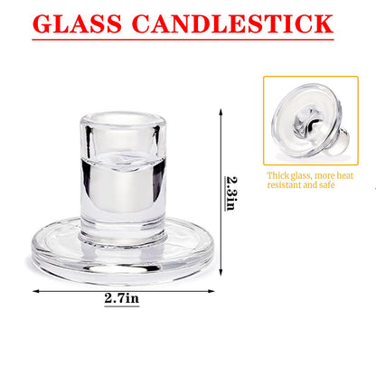24 Pack Clear Glass Taper Candle Holders, 2.5 Inch Small Candlestick Stands for for Candle Sticks Christmas Party Living Room Dinner Advent Decoration (24)