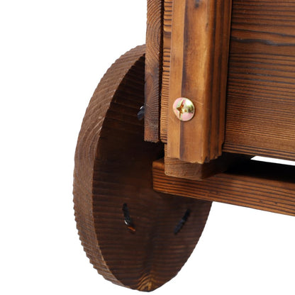 Endvler Wooden Garden Wagon Decor with Wheels, Mobile Garden Planter with Handle and Drain Hole, Decorative Wagon Cart Rustic Flower Planter Flower Cart for Patio, Garden, Balcony (Style B)