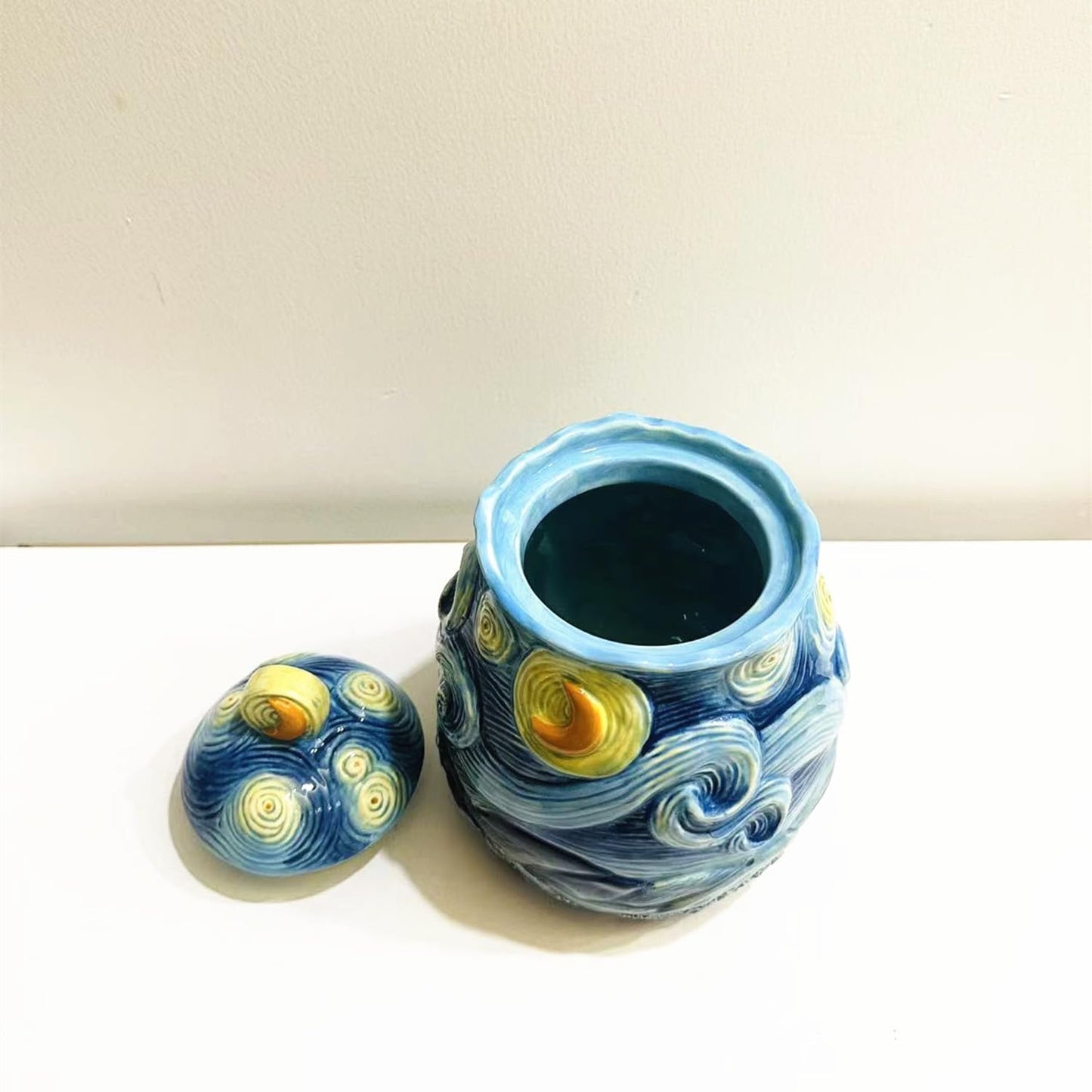 FORLONG Ceramic Hand-Painted Starry Sky Sealed Jar,Food Storage Containers with Lids, Home Kitchen Countertop Decorative(64 ounces)