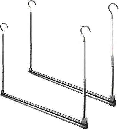 Adjustable Hanging Closet Rod, Extender Hanging Rod, Closet Hanging Organizer, Heavy Duty Closet Bar, Hanging Rod (Black, 2 Pack)