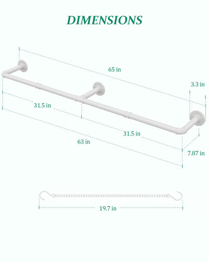 SOFITORG Plant Haning Rod, Hanging Planters for Indoor Plants with 6 Chains, Wall Plant Hanging Bar for Window Celling, 65.7 Inch, Metal White, Pots Not Included