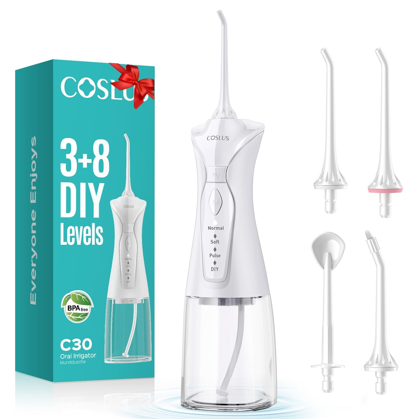 COSLUS Water Dental Flosser Pick for Teeth: 4 Modes Cordless Portable 300ML Larger Tank Water Teeth Cleaner IPX7 Waterproof Flossing Cleaning Picks for Home Travel Black C30(FC5360)