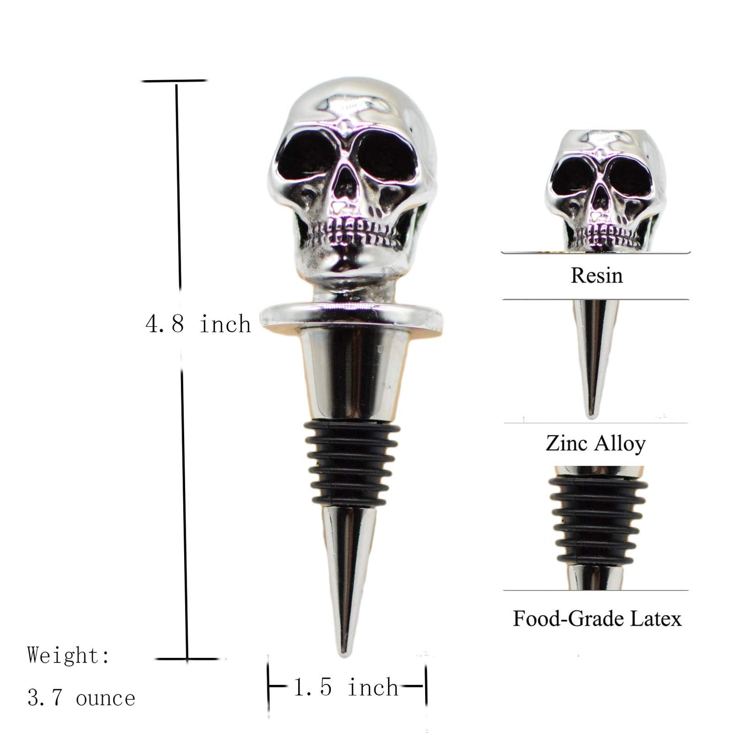 Silver Skull Bottle Wine Stoppers，Perfect Skull Theme Souvenirs Gifts for Men, Women