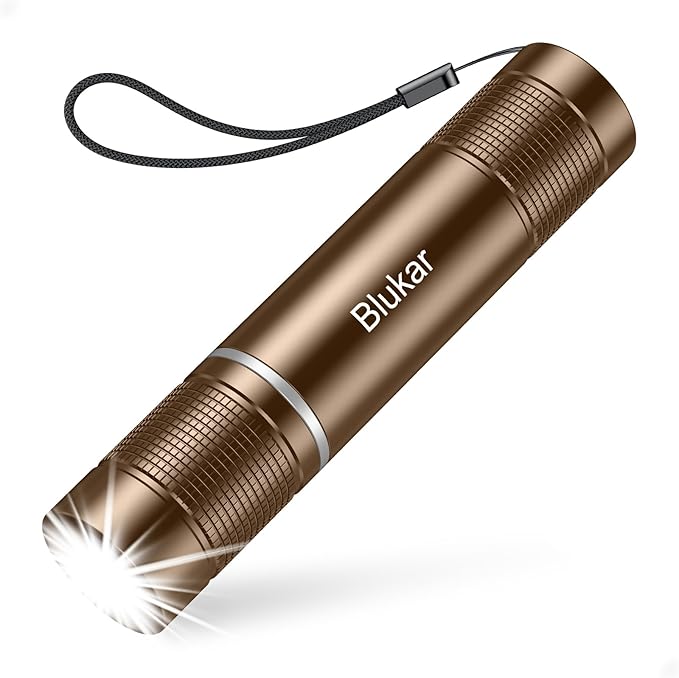 Blukar Rechargeable Flashlight, High Lumens Flashlight, Super Bright Small LED Flash Light- Zoomable, Adjustable Brightness, Long Lasting for Camping, Outdoors and Home Emergency-Brown