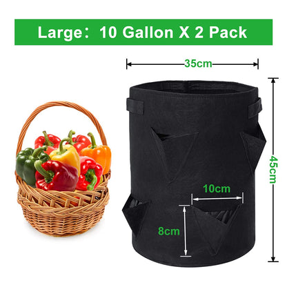 GOTGELIF 10 Gallon Strawberry Grow Bags 2-Pack, Thickened Nonwoven Grow Pots with 8 Pockets & Reinforced Handles for Strawberries, Tomatoes, Peppers, Herbs, Flowers