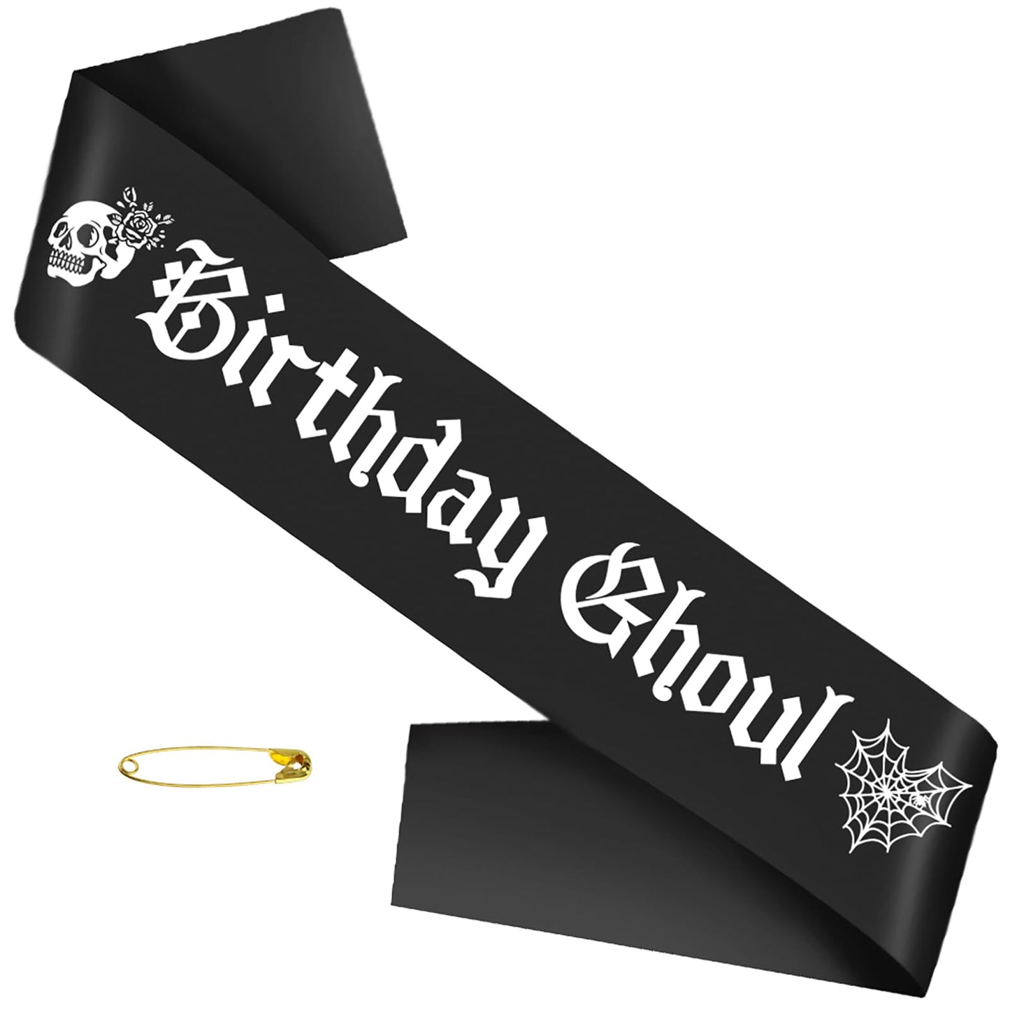 Black Birthday Ghoul Sash with White Glitter Printing Letters - Halloween Birthday Decorations，Glitter Cloth Goth Sash, Halloween Bhday Decorations
