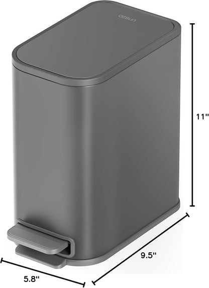 Cesun Small Bathroom Trash Can with Lid Soft Close, Step Pedal, 5 Liter / 1.3 Gallon Stainless Steel Garbage Can with Removable Inner Bucket, Waste Basket for Bathroom, Bedroom (Gray)