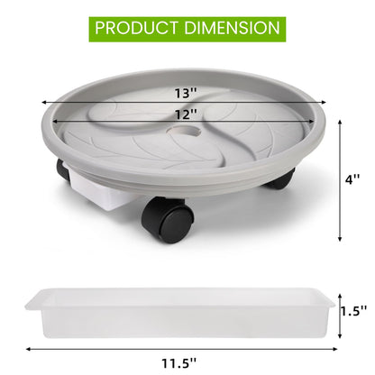Nagpew 3 Pack Plant Caddy with Wheels, 12 Inch Heavy Duty Planter Pallet with Drainage Tray, Round Planter Pot Stand Dolly Casters Rolling Mover for Indoor Outdoor, Garden, Balcony