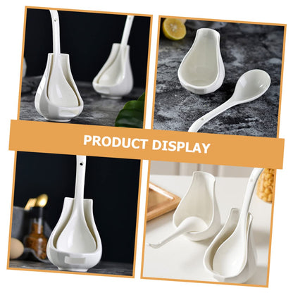 COLLBATH Ceramic Soup Spoon Rest Large Rice Spoon and Porridge with Utensil Holder 8.85 in Porcelain Ladle for Serving Soups Kitchen Dining Restaurants