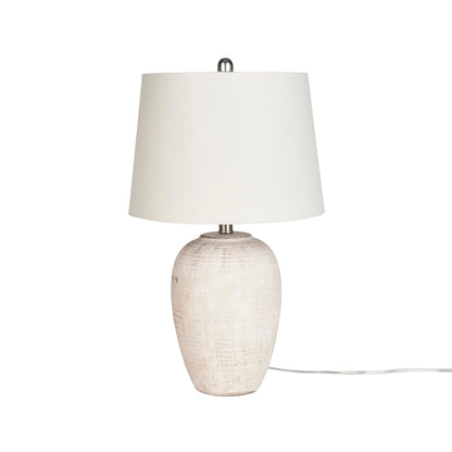 Nourison Home 23" Distressed Cream/Beige Rustic Ceramic Jar Table Lamp for Bedroom, Living Room, Dining Office, with Ivory Shade