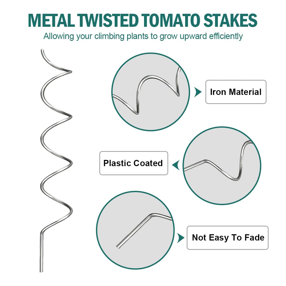 LAKNUAL 58" Galvanized Plant Supports Spiral Tomato Cages, 10 Pack Metal Twisted Tomato Stakes Climbing Plant Stake Tower Outdoor Indoor