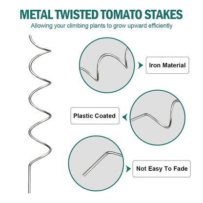 LAKNUAL 58" Galvanized Plant Supports Spiral Tomato Cages, 10 Pack Metal Twisted Tomato Stakes Climbing Plant Stake Tower Outdoor Indoor