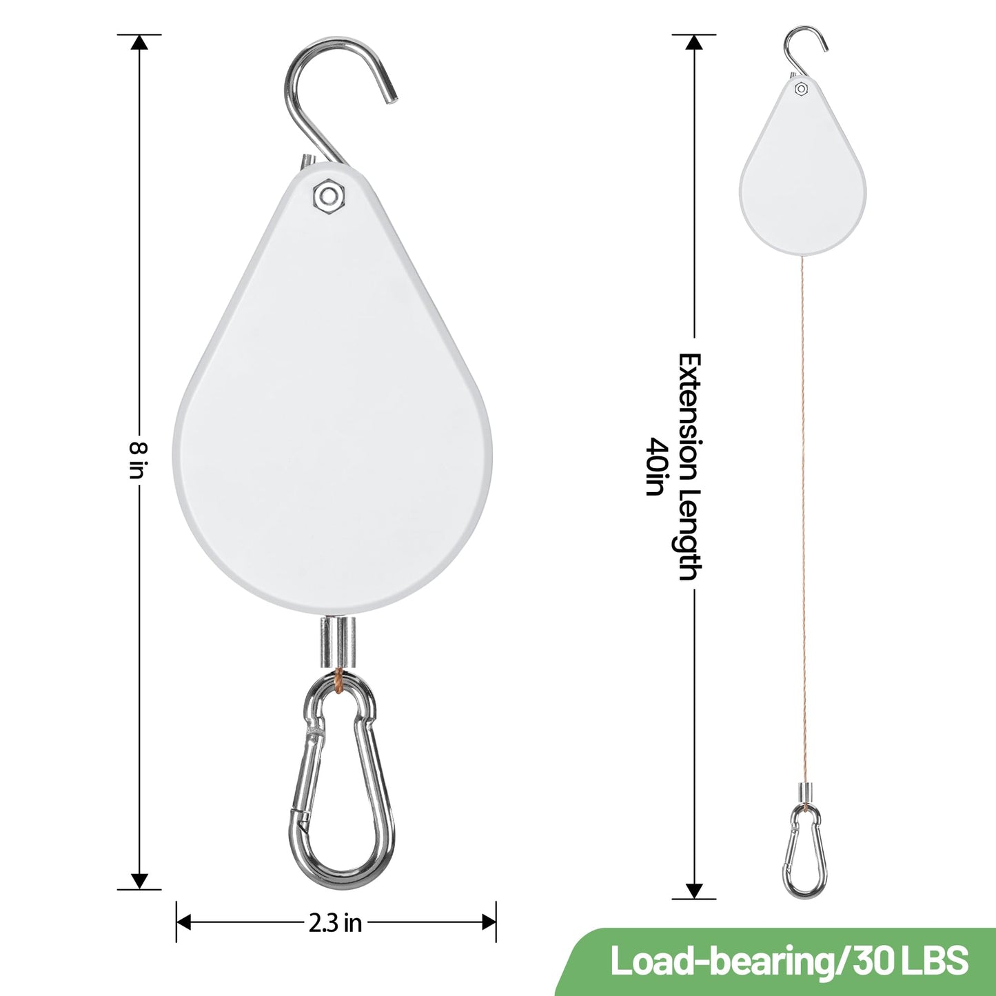 Kitwinney Retractable Plant Hanger - Upgrade Plant Pulleys for Hanging Plants, Easy to Raise and Lower, Suitable for Garden Flower Pots, Hanging Planter, Bird Feeder（White, 2 PCS）