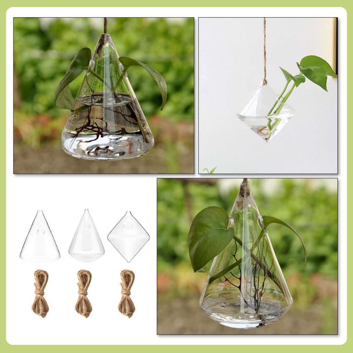 PRETYZOOM Geometric Glass Hanging Vase Set of 3, Hydroponic Planter Flower Holder for Wall Decoration, Home Glass Terrarium Plant Bottle for Indoor Home Décor