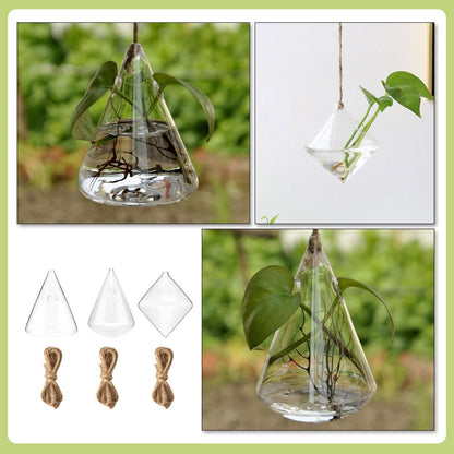 Unomor Geometric Glass Wall Hanging Vase Set of 3, Hydroponic Planter Bottles for Indoor Home Décor, Terrarium Glass Plant Containers for Living Room and Office