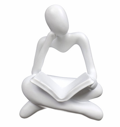 HAFKOIS Thinker Statue Reading Women Figurine Abstract Art Sculpture Home Decor Modern White Decor Accents White Thinker Figurines for Living Room Shelves Bookshelf Office Shelf Desktop Decor