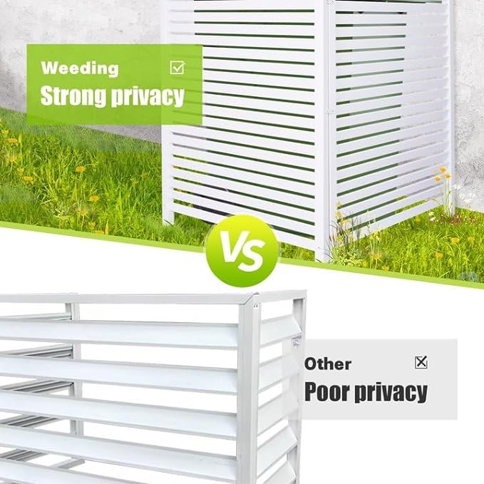 48" W X 48" H Air Conditioner Fence Trash Can Fence 48" W X 48" H Pool Equipment Enclosure Vinyl Privacy Fence Outdoor No Dig Privacy Fence 2 Panels with Metal Stake, White