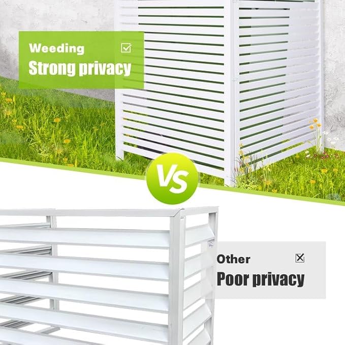 Air Conditioner Fence 48" W X 48" H Trash Can Fence Pool Equipment Enclosure Vinyl Privacy Fence Outdoor No Dig Privacy Fence 3 Panels with Metal Stake, White