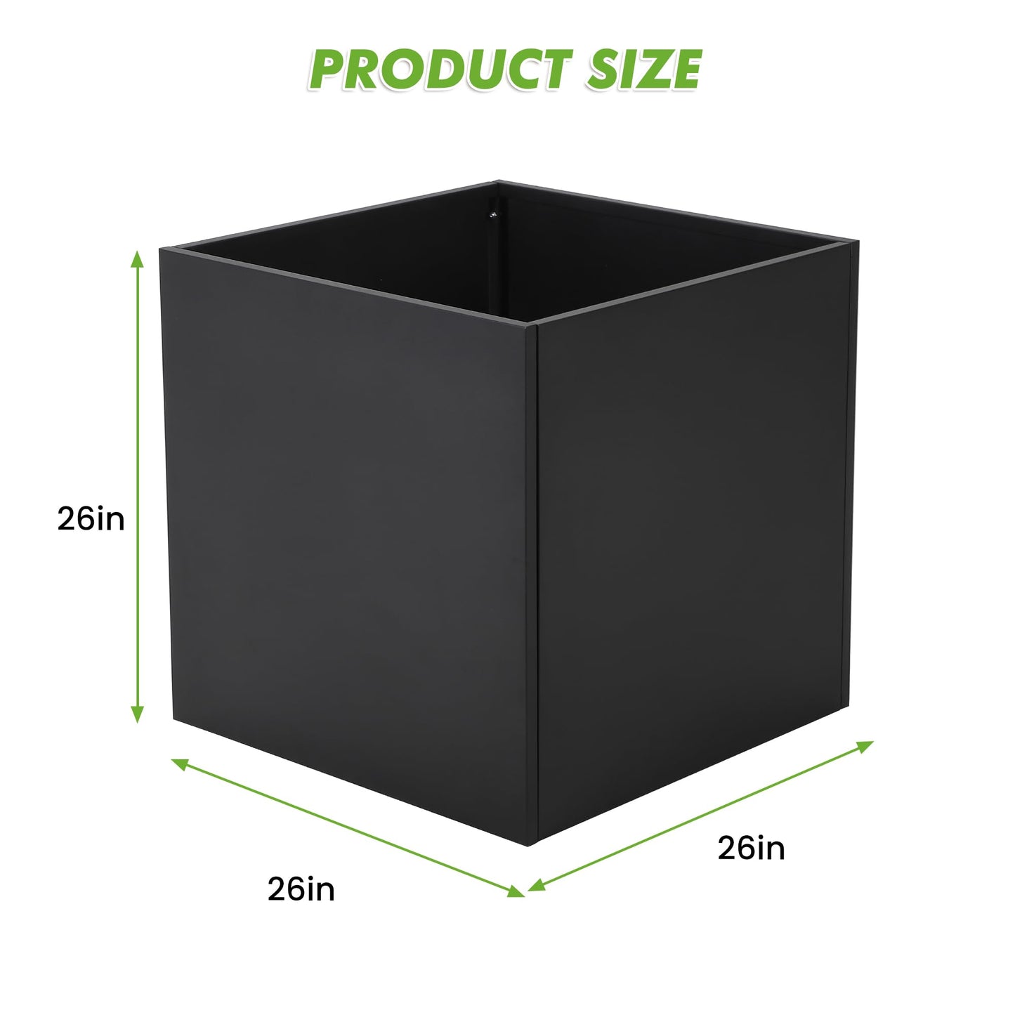 Takywep Large Metal Planter Box, 26" L x 26" W x 26" H, Black Heavy Duty Steel Square Outdoor Patio Garden Planter Box, with Drainage Hole and Removable Insert Shelf for Tall Plants Flowers Trees