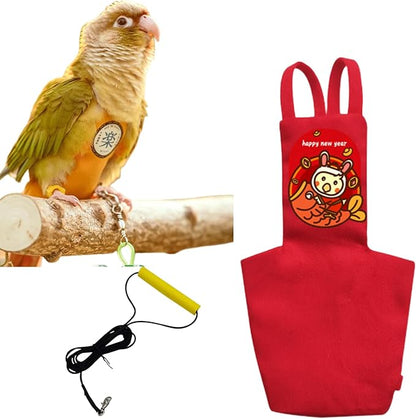 MANON ROSA Bird Diapers Leash Set Washable Reusable Handmade Flight Suit Waterproof Inner Layer - Protective Parrot Nappy Clothes Parakeets Macaws Budgies Canaries (Red2,Rainbow Lorikeet)