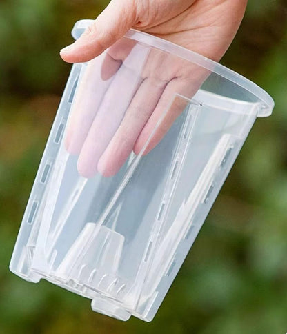 5 Pack Transparent Plastic Garden Pots Clear Orchid Pots with Holes and Saucers for Repotting Breathable Slotted Plastic Orchid Planters with Drainage for Indoor Outdoor Plants and Flowers (4 inch)