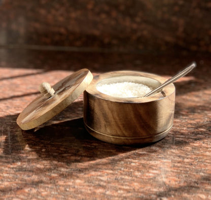 Decorative Rustic Wooden Sugar Bowl With Lid Wide Mouth Candy Treat Jar Spice Jar Holder Condiment Nuts Serving Bowl Pot Salt Spice Herb Loose Leaf Tea Storage Container Novelty Home & Kitchen