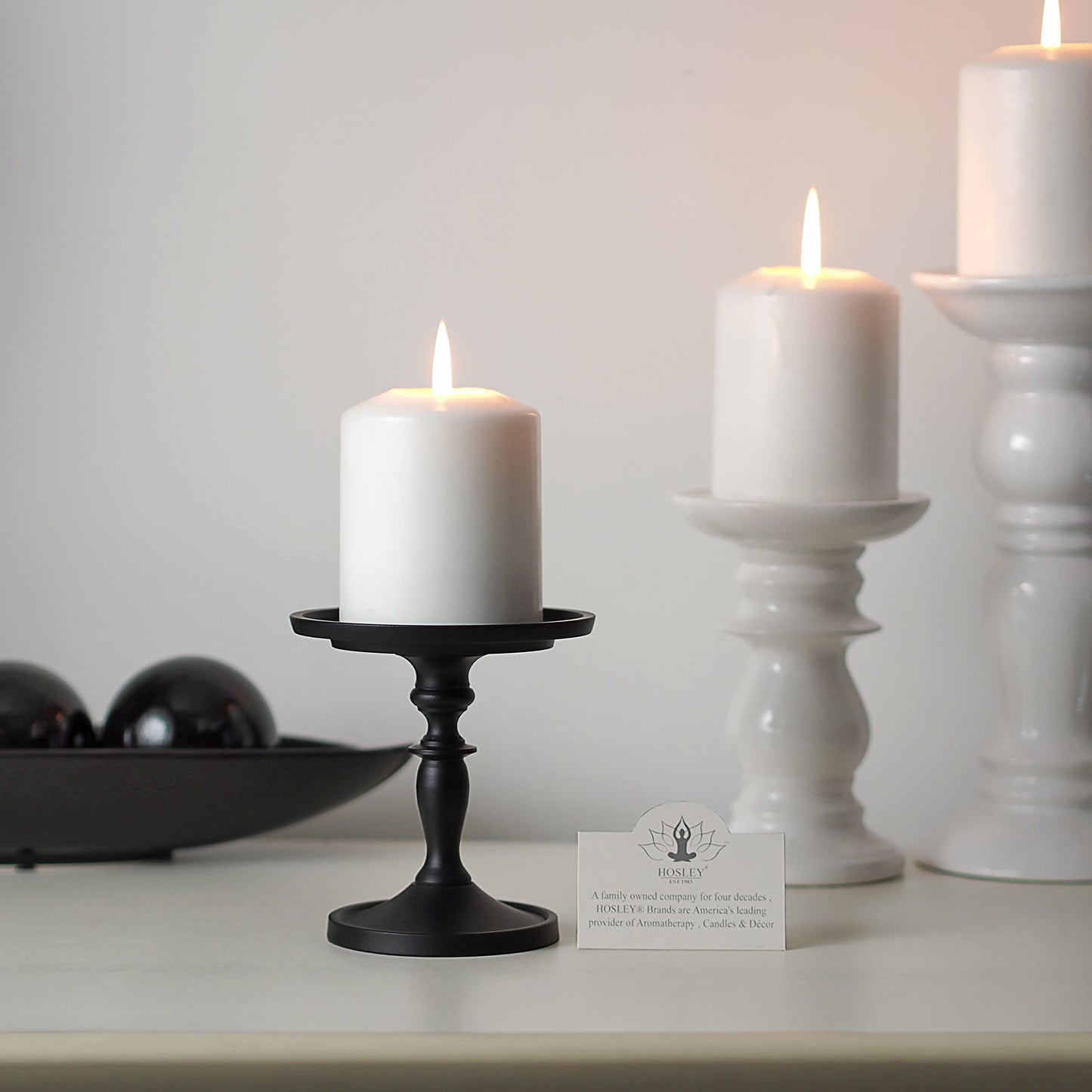 Hosley Black Pillar Holder 4.75 Inch High. Ideal Gift for Wedding Party Special Occasion or as a Candle Holder