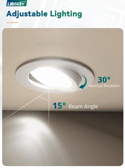 LEDIARY 12 Pack Gimbal LED Recessed Lighting, 4 Inch, 5CCT Adjustable 2700K-6000K, 750LM, Canless Down Light,