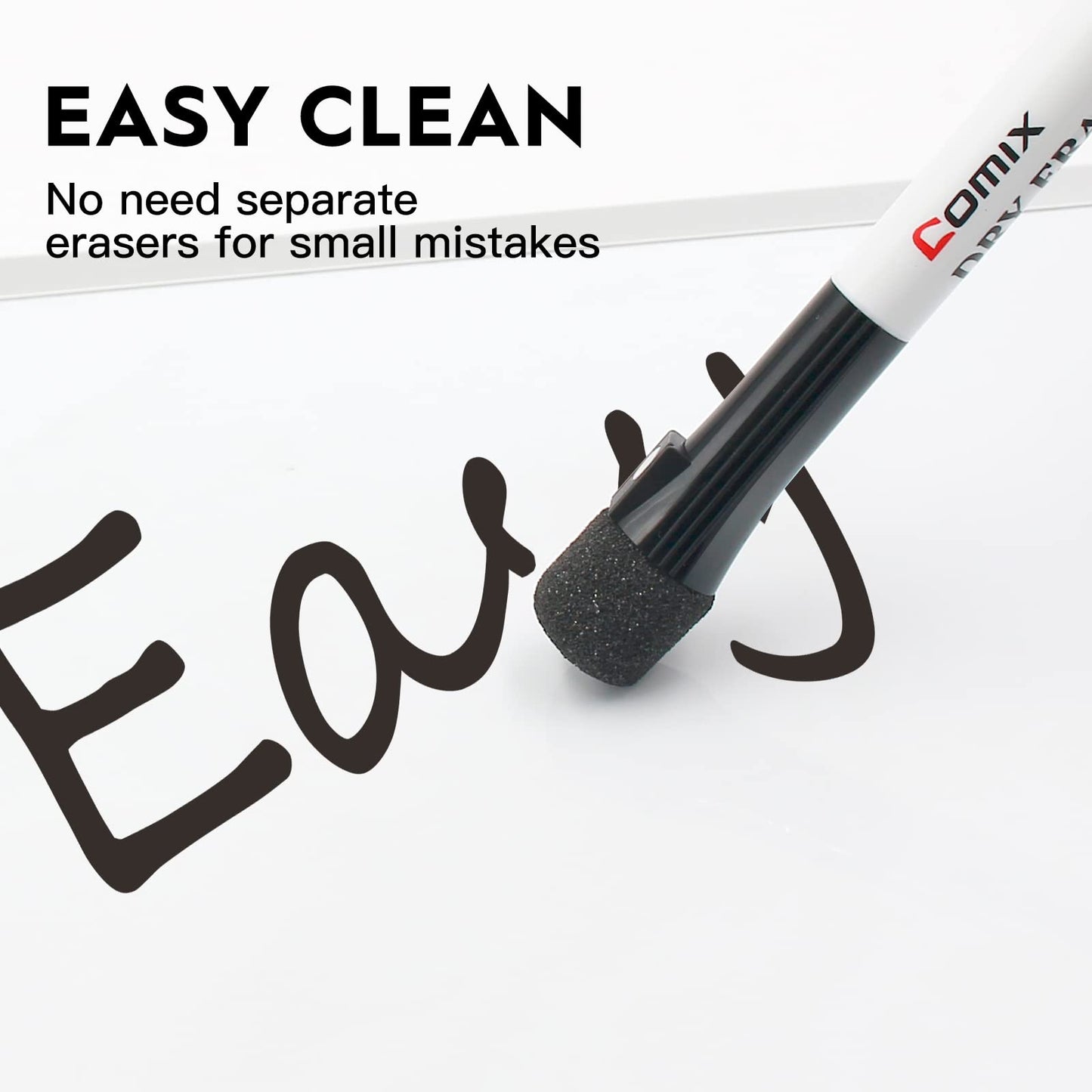 Comix Magnetic Dry Erase Markers, Fine Tip Black Whiteboard Markers with Eraser Cap, Low Odor Black Markers for Kids Teachers