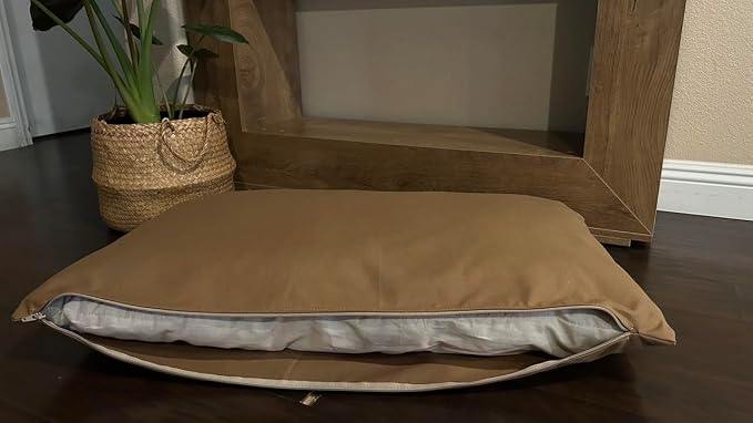 Natural Cotton Canvas Dog Bed – Raw Cotton Filled Pet Cushion Insert, Breathable Eco-Friendly Dog Mattress, Durable Washable Cover with Zipper (Medium Brown, Large 48"x30"x5")