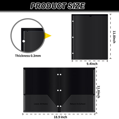 30 Pcs 3 Hole Punch Parent Teacher Communication Folders with Clear Front Pockets for 3 Ring Binders, 2 Pockets Homework Take Home Plastic Folders Classroom Folder for Kid Student ﻿ (30, Black)