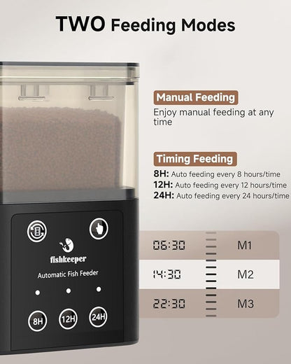 fishkeeper Automatic Fish Feeder for Aquarium - 320ML Large Capacity Adjustable Fish Feeder Automatic Dispenser with Timer for Vacation, Weekend or Daily Use, Three Fixed Methods