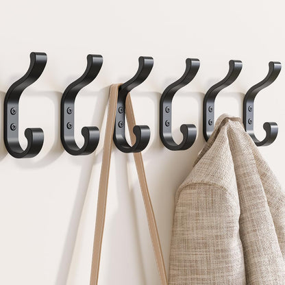 bussdis Wall-Mount Coat Hooks, Heavy Duty 30LB Hooks for Hanging Coats, Bags, Backpacks, Keys, Hats – Black Metal Hooks for Wall,Door (6 Pack)