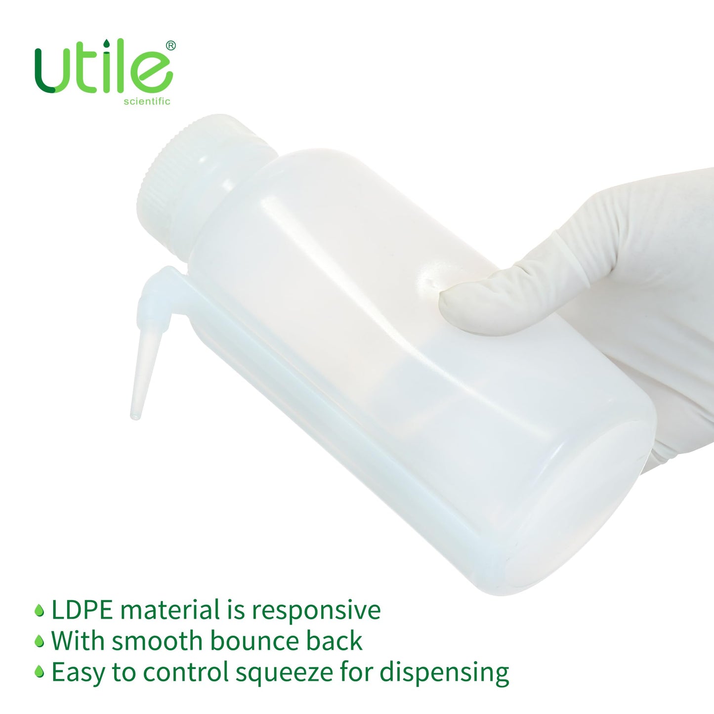 Utile 6 Pcs Wide Mouth One-piece Wash Bottle with Integrally Molded Bottle, 6pcs of Vol.250ml Wash Bottle, LDPE Material, 5511.6252.6