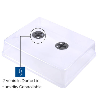 eZAKKA 37x30cm Seed Starter Tray Seed Seedling Starting Kit Plant Germination Kit Humidity Dome with 20 Pieces Square Seed Starter Pots (Black Pots)