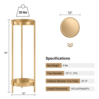 Fashionoda 30" Plant Stand, 2 Tier Metal Flower Plants Holder with 2 Removable Display for Indoor or Outdoor,Pot Plant Planter Display(30 X 10in, Gold)