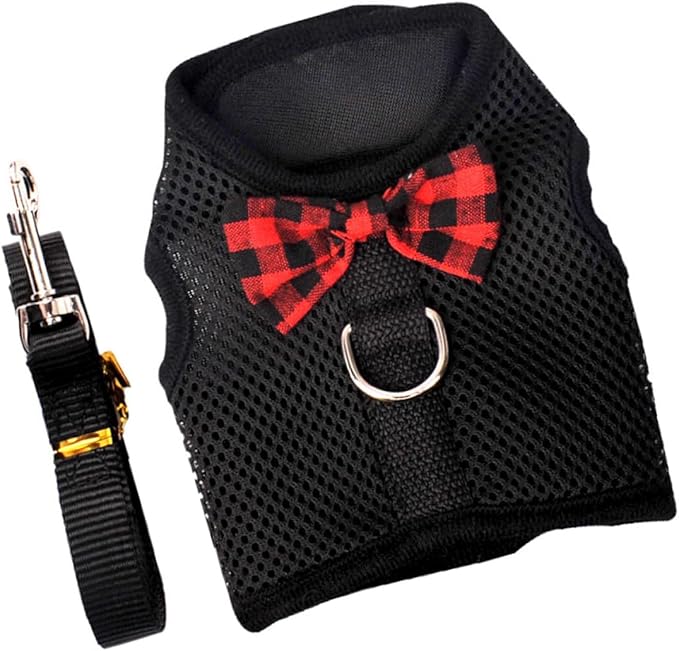 SHINEOFI Pet Harness Vest for Small Pets Mesh Breathable Chest Strap Adjustable Size L 35-40cm Black for Rabbits Guinea Pigs Squirrels Walking Control