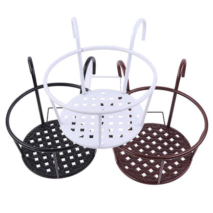 Hanging Railing Planters Baskets Art Hanging Flower Stands Balcony Flower Pot Holders Plant Iron Racks Fence Metal Potted Stand Mounted Balcony Round Plant Basket Shelf Container Box,Garden Steel Pots