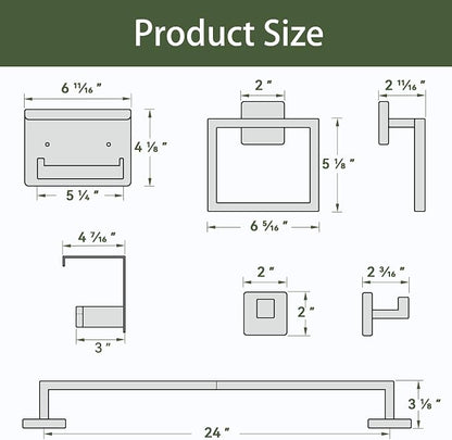 5-Pieces Matte Black Bathroom Hardware Set, 24 Inch Bathroom Towel Bar Set, SUS304 Stainless Steel Bathroom Hardware Accessories Set, Towel Racks for Bathroom Wall Mounted