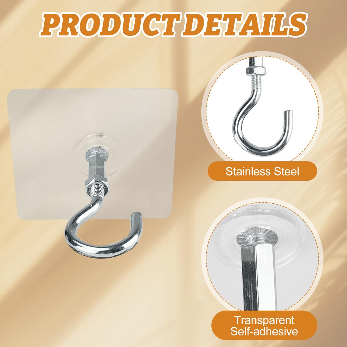 Adhesive Ceiling Hooks, Hold 30lbs Heavy Duty Ceiling Hooks for Hanging Plants Command 3M Ceiling Hooks, Sticky | Drill Free Outdoor Hanging Hook Stick On Hooks for Lights, Wind Chimes 4 Pack