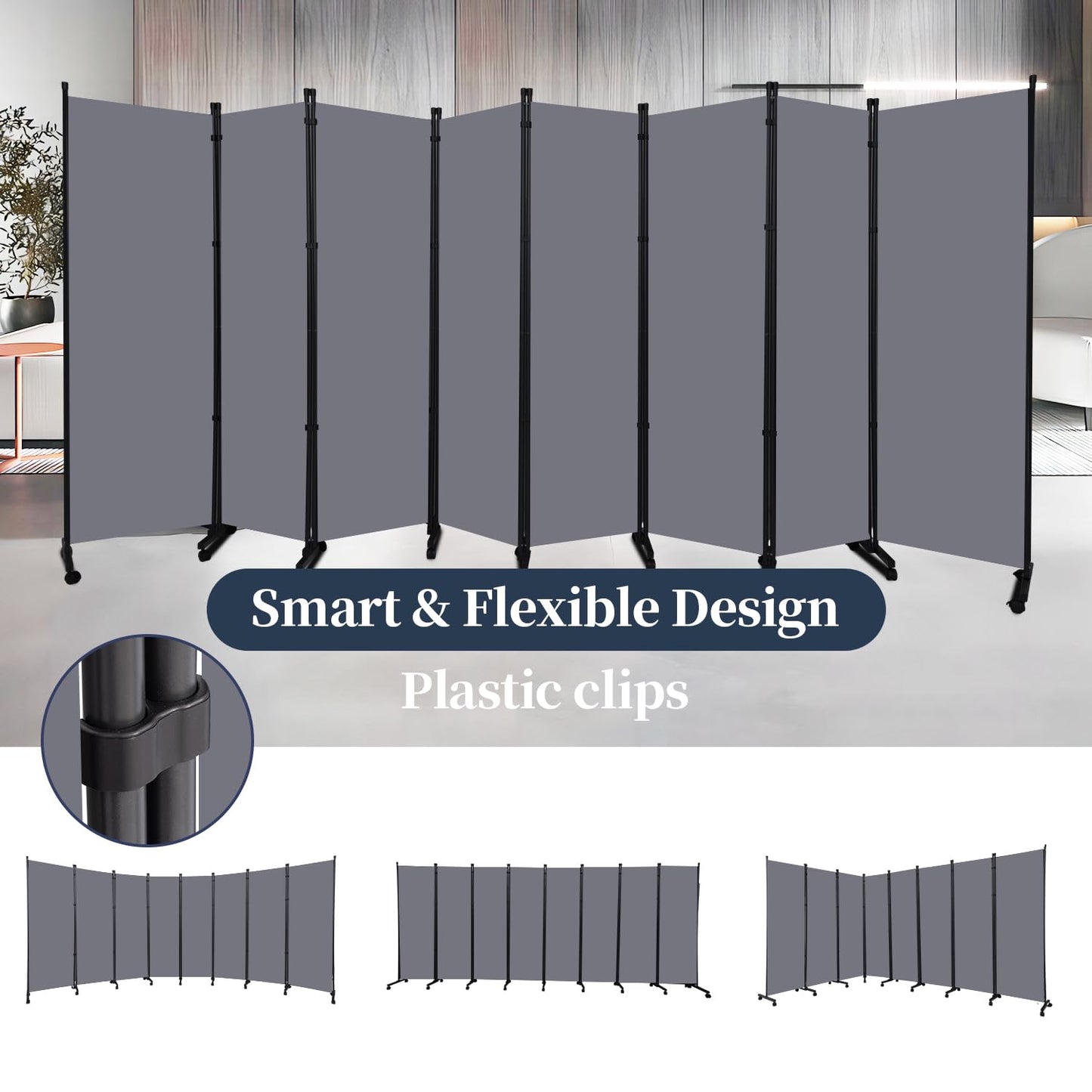 Room Divider 6 Panel-176''Wide Folding Privacy Screen,Large Partition Wall