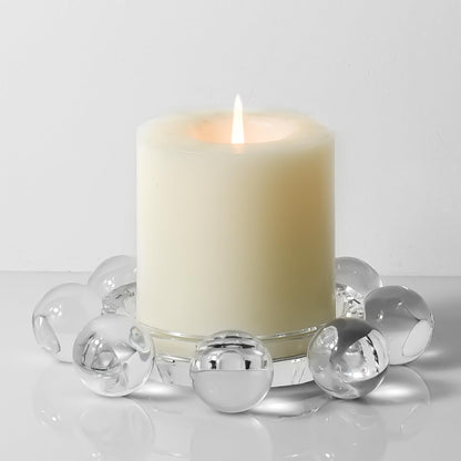 Marvala Crystal Bubble Candle Holder, Round Pillar Candlestick Plate Stand for Table Centerpieces, Candle Dish for Home Decor, Modern Decorative, Party, Wedding (Clear)