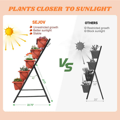 SEJOV 4FT Vertical Raised Garden Bed, 5 Tiers Planter Box with Drainage System for Herb Vegetables Flowers, Elevated Garden Bed Perfect for Patio Balcony Greenhouse Outdoor and Indoor Garden Planters