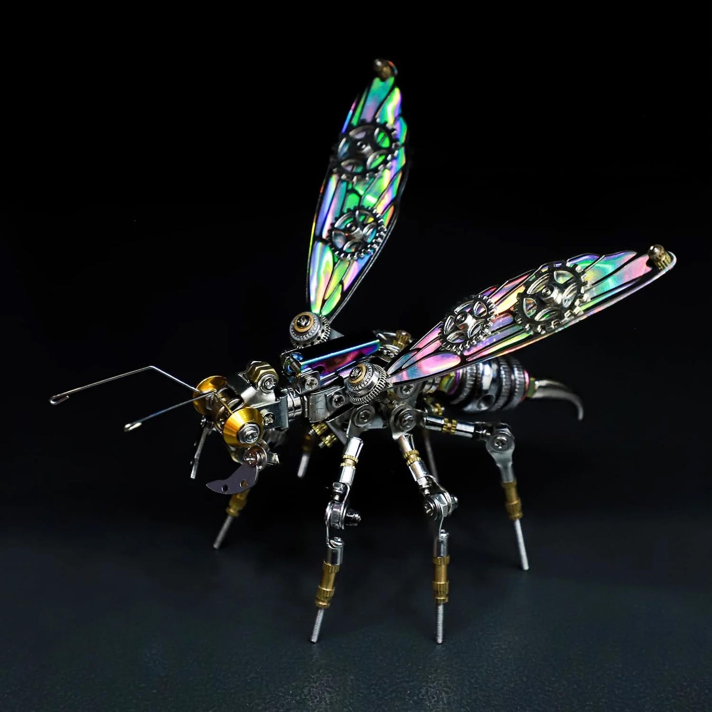 MOSTARLE 3D Metal Puzzle Kit, StingSpark Mechanical Wasp Model, 275 Pieces Cyberpunk Insect Building Set with Iridescent Wings, DIY Science Project for Adults and Teens