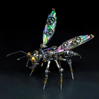 MOSTARLE 3D Metal Puzzle Kit, StingSpark Mechanical Wasp Model, 275 Pieces Cyberpunk Insect Building Set with Iridescent Wings, DIY Science Project for Adults and Teens