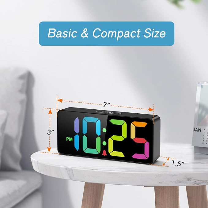 Welgo 7.5 Inches Big Number Alarm Clock for Seniors & Kids | Big numbers, 0-100% adjustable brightness and volume, USB charging port, simple setup, snooze, outlet-powered bedside clock