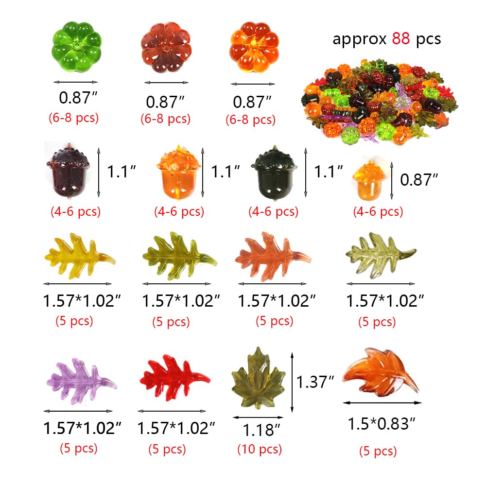 HappyFiller Fall Vase Filler Decorative Acrylic Pumpkins Squirrel Acorns Leaves Gems 15 Styles 88 PCS for Party Table Scatters,Harvest Thanksgiving Craft,Sensory Bin Fillers,Home Decor